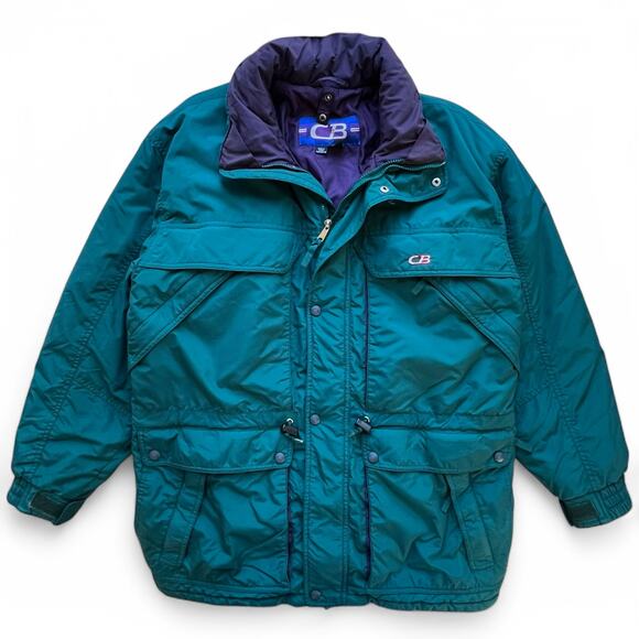 Vintage 90s CB Sports Parka Puffer Jacket Green Purple L Winter Spring Ski Gorp - Picture 1 of 14